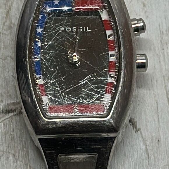 Fossil BIG TIC ES9744 American Flag LED Dial Silver Tone Watch SCRATCHES - Picture 5 of 16